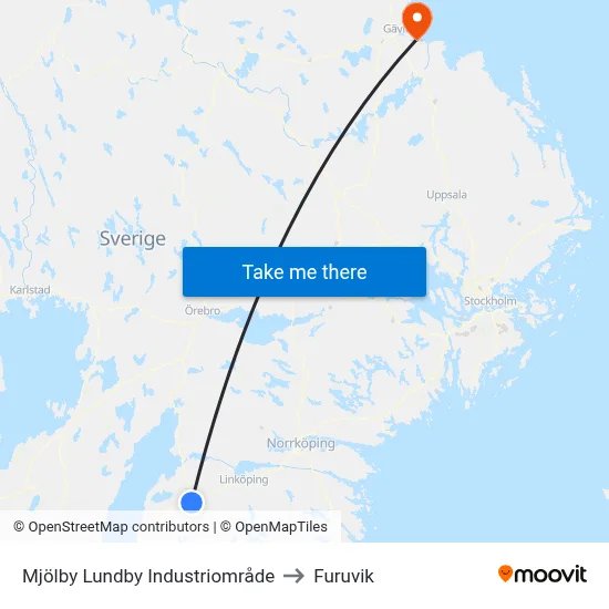 Mjölby Lundby Industriområde to Furuvik map