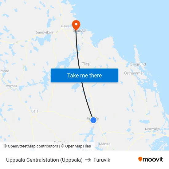 Uppsala Centralstation (Uppsala) to Furuvik map