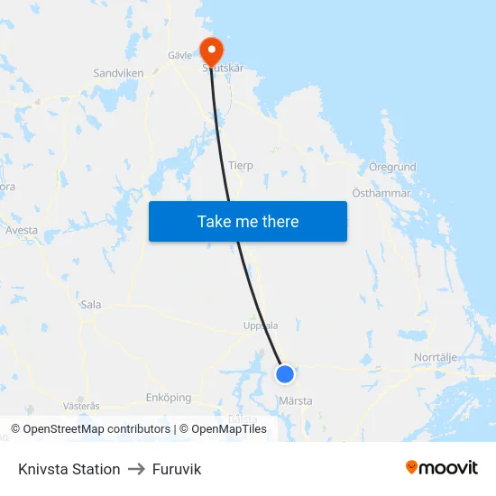 Knivsta Station to Furuvik map