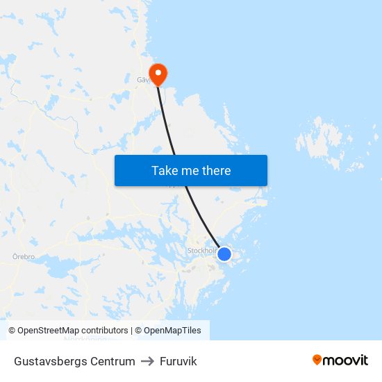 Gustavsbergs Centrum to Furuvik map