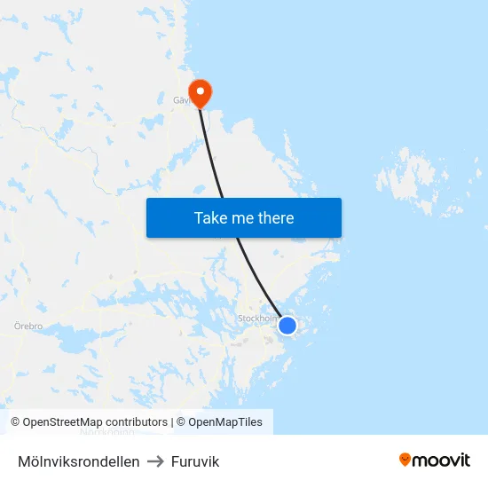 Mölnviksrondellen to Furuvik map