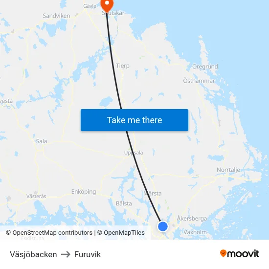 Väsjöbacken to Furuvik map