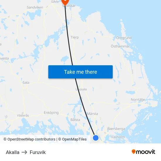 Akalla to Furuvik map