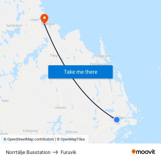 Norrtälje Busstation to Furuvik map