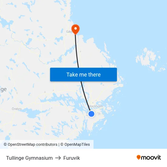 Tullinge Gymnasium to Furuvik map