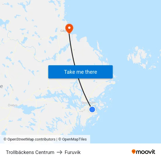 Trollbäckens Centrum to Furuvik map