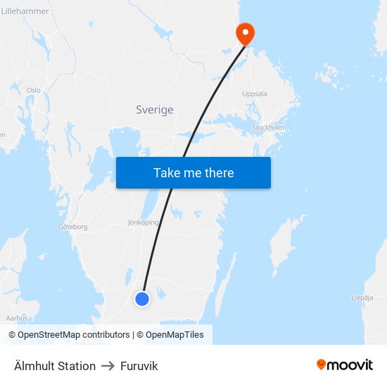 Älmhult Station to Furuvik map