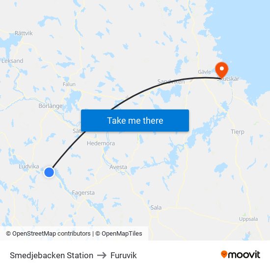 Smedjebacken Station to Furuvik map