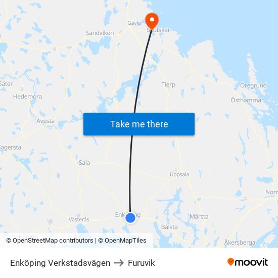 Enköping Verkstadsvägen to Furuvik map