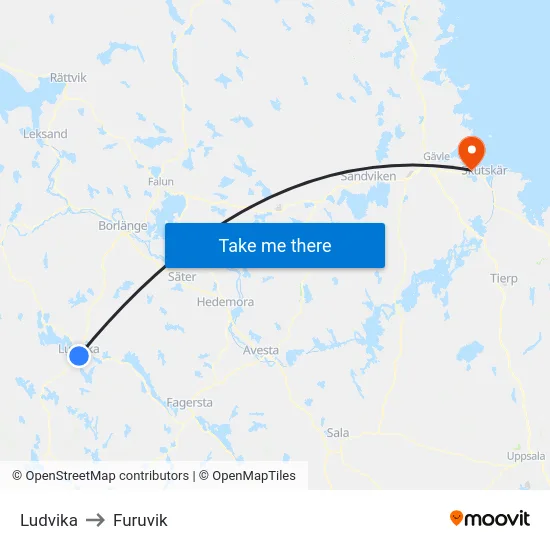 Ludvika to Furuvik map