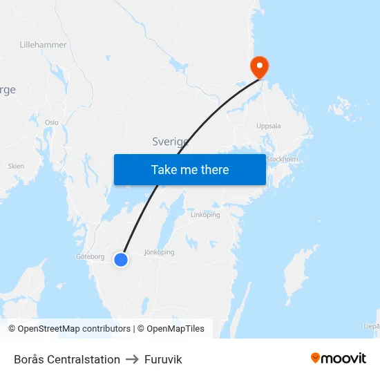 Borås Centralstation to Furuvik map