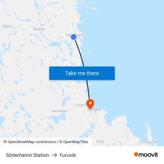 Söderhamn Station to Furuvik map