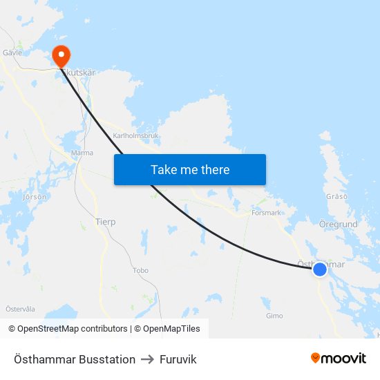 Östhammar Busstation to Furuvik map