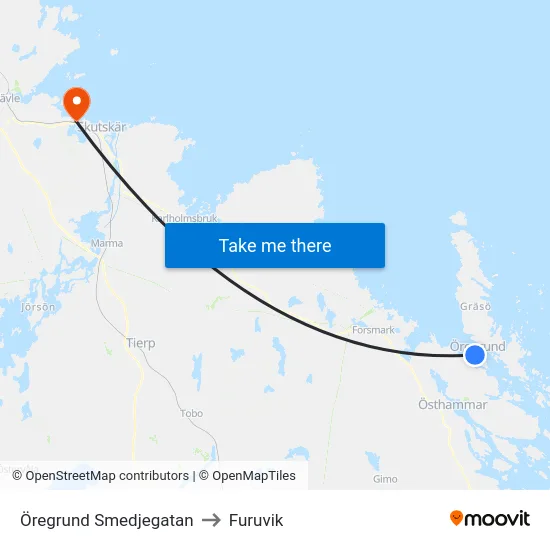 Öregrund Smedjegatan to Furuvik map