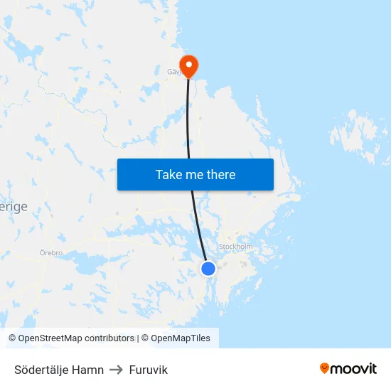 Södertälje Hamn to Furuvik map