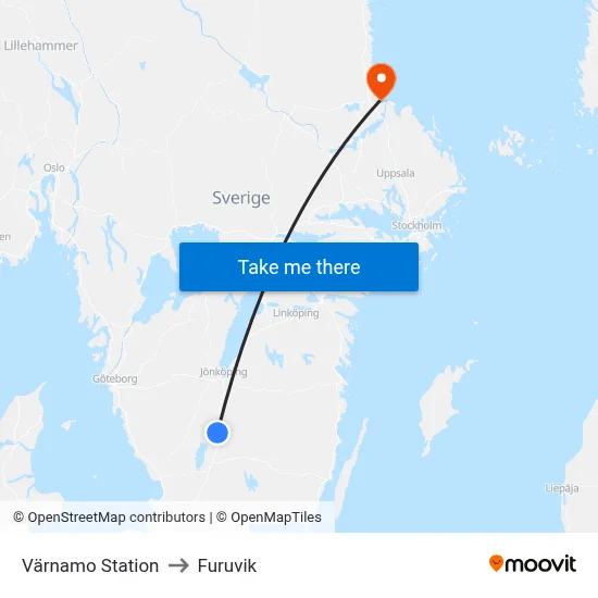 Värnamo Station to Furuvik map