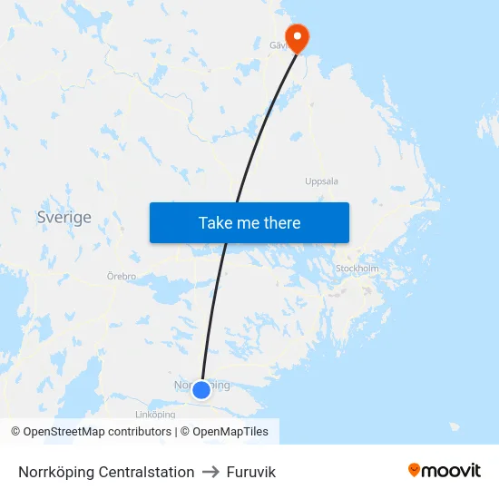 Norrköping Centralstation to Furuvik map