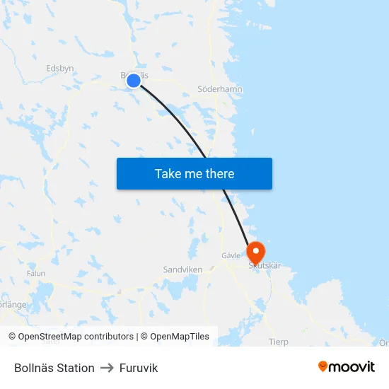 Bollnäs Station to Furuvik map
