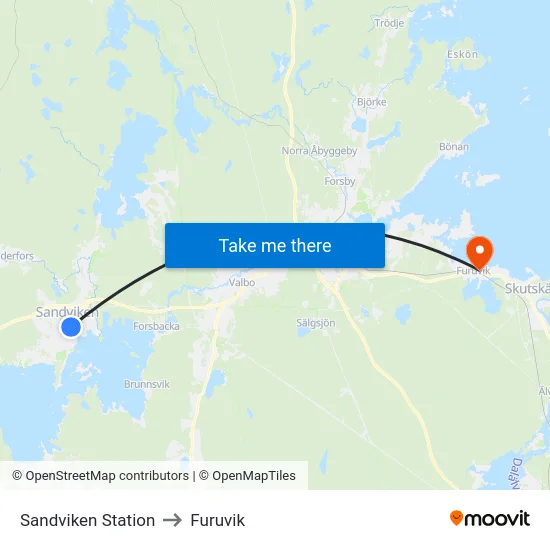 Sandviken Station to Furuvik map
