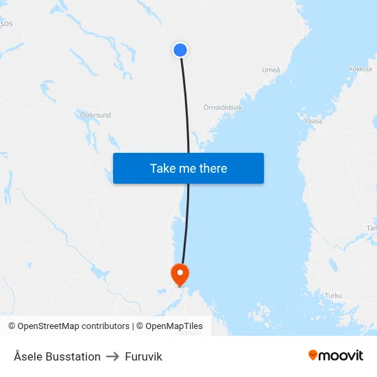 Åsele Busstation to Furuvik map