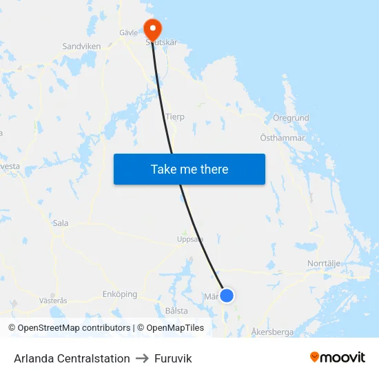 Arlanda Centralstation to Furuvik map