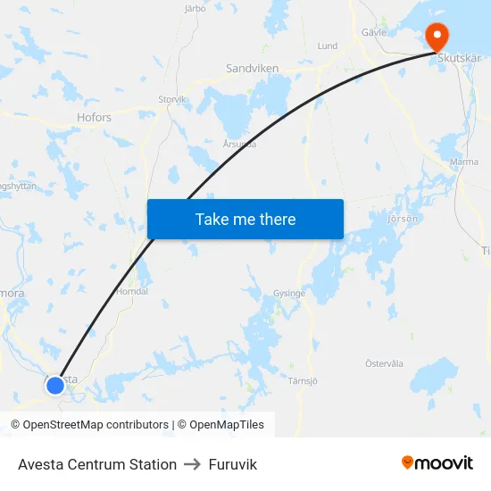 Avesta Centrum Station to Furuvik map