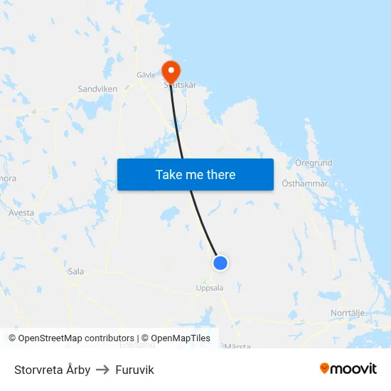 Storvreta Årby to Furuvik map