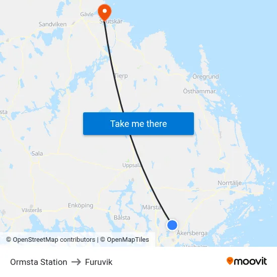 Ormsta Station to Furuvik map
