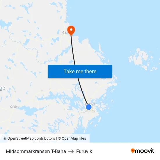 Midsommarkransen T-Bana to Furuvik map