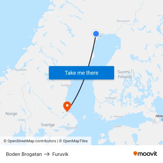 Boden Brogatan to Furuvik map
