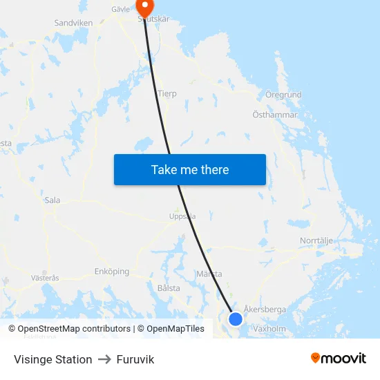 Visinge Station to Furuvik map