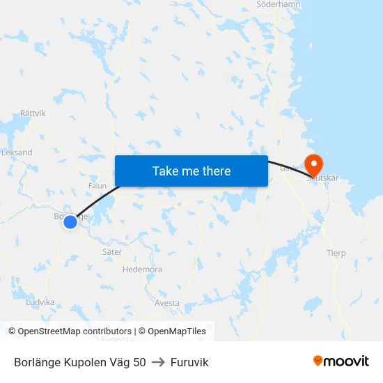 Borlänge Kupolen Väg 50 to Furuvik map