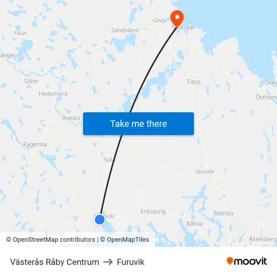Västerås Råby Centrum to Furuvik map