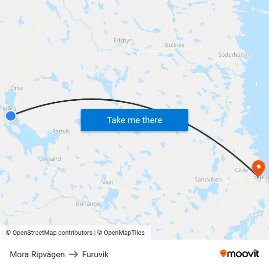 Mora Ripvägen to Furuvik map