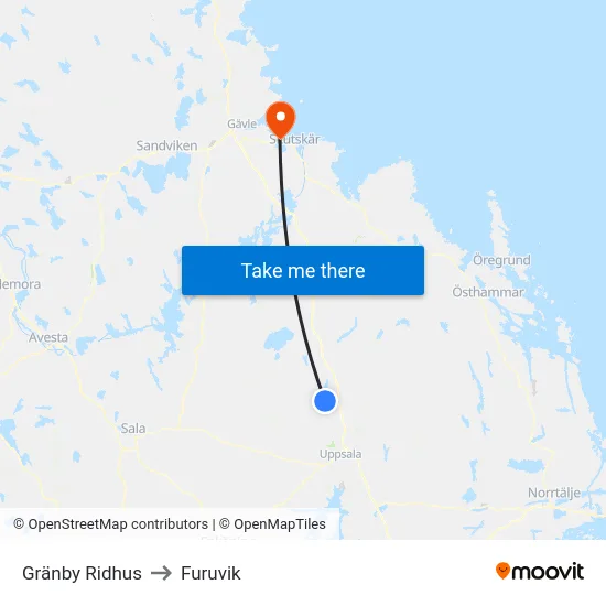 Gränby Ridhus to Furuvik map