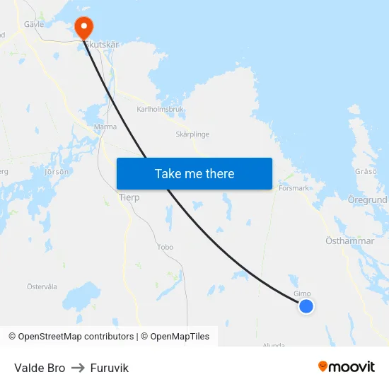 Valde Bro to Furuvik map