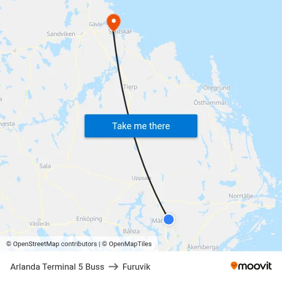 Arlanda Terminal 5 Buss to Furuvik map