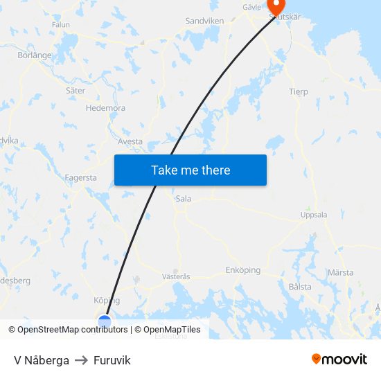 V Nåberga to Furuvik map