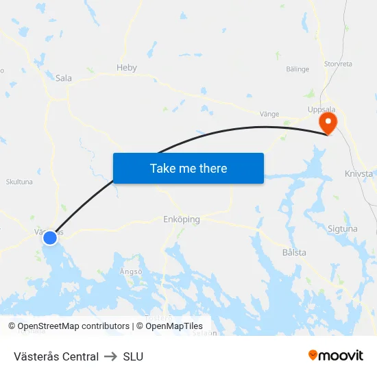 Västerås Central to SLU map