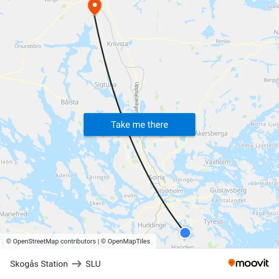 Skogås Station to SLU map