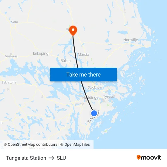 Tungelsta Station to SLU map
