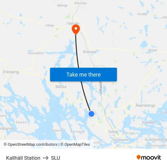 Kallhäll Station to SLU map