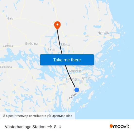 Västerhaninge Station to SLU map