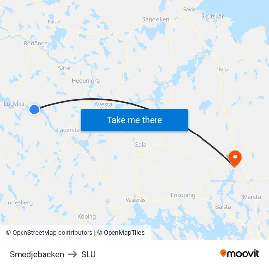 Smedjebacken to SLU map