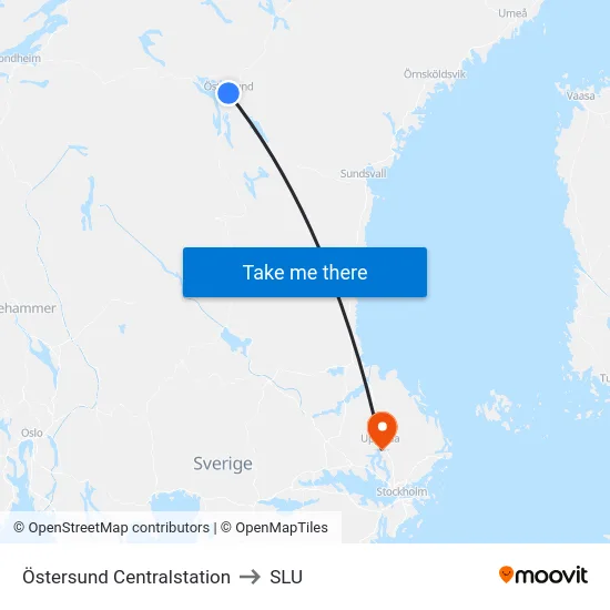Östersund Centralstation to SLU map