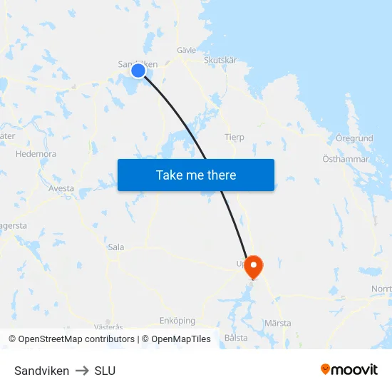 Sandviken to SLU map