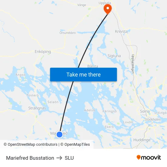 Mariefred Busstation to SLU map