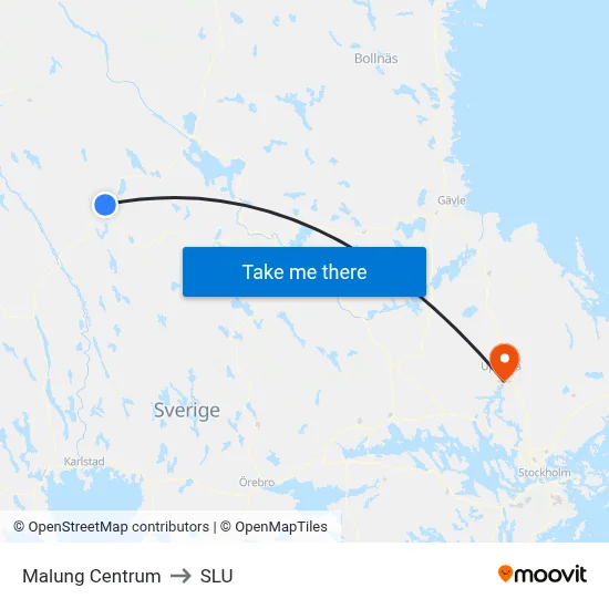 Malung Centrum to SLU map