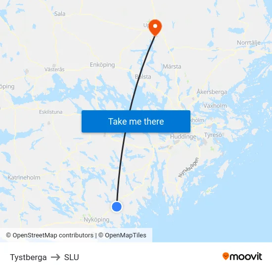 Tystberga to SLU map