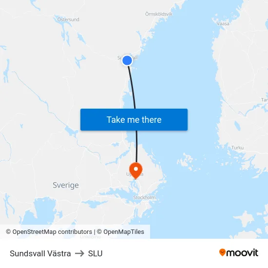 Sundsvall Västra to SLU map